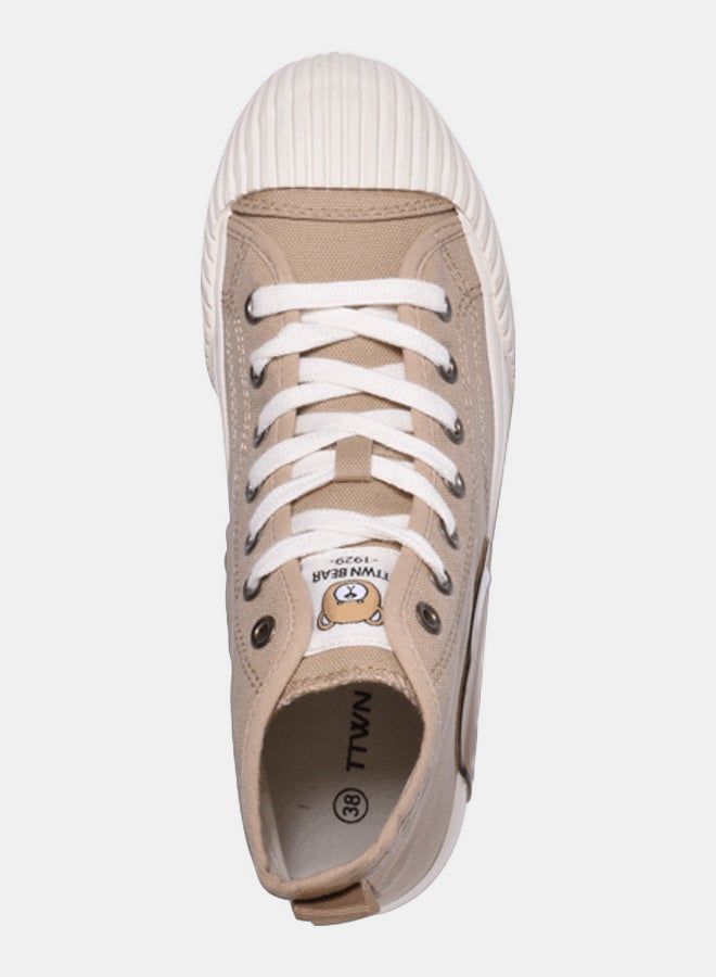 TTWN Bear TTWN High Top Khaki Canvas Side Bear Head Biscuit Shoes - Image 2